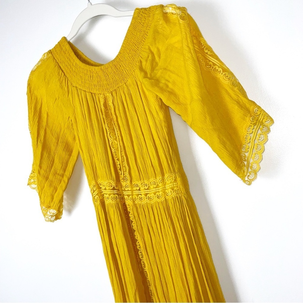 Boohoo Mustard Yellow Maxi Boho Summer Dress with Lace Trim - Size US 2 - Picture 3 of 8